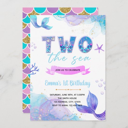 Zeemeermin TWEE de uitnodiging voor het zee (Voorkant / Achterkant)