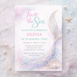 Zeemeermin Twee de Zee 2e Glitter Verjaardag Kaart