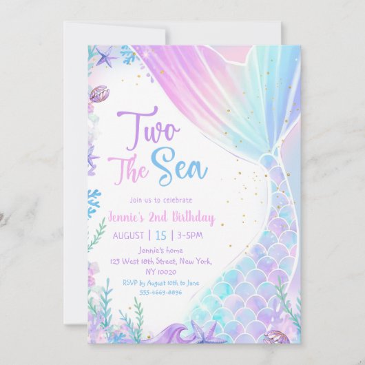 Zeemeermin Twee Het Zee 2e Verjaardagsfeest Kaart (Voorkant)