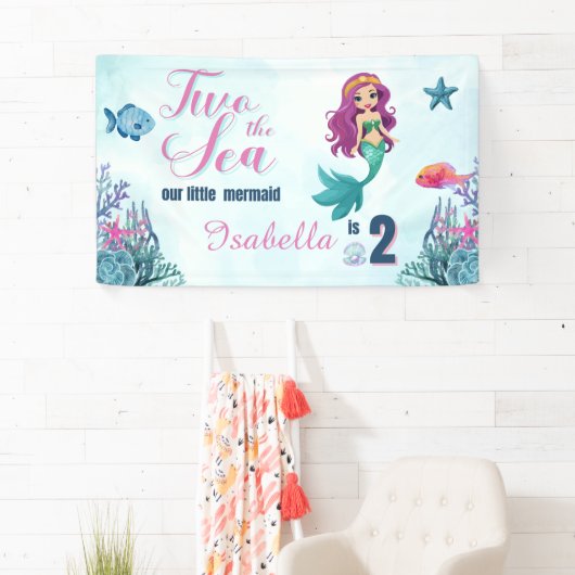 Zeemeermin Twee In Het Zee Meisjes 2e Verjaardagsf Spandoek (Insitu)
