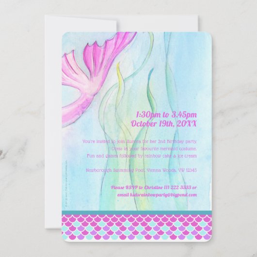 Zeemeermin twee jaar oude verjaardagsuitnodigingen kaart (Achterkant)