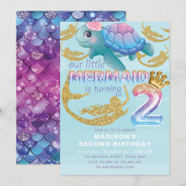 Zeemeermin Tweede Verjaardag Roze Blauw Goud Glitt Kaart