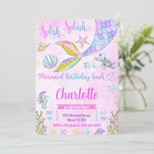 Zeemeermin Uitnodiging (Staand voorkant)