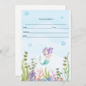 Zeemeermin Uitnodiging In te vullen met waterverf (Voorkant / Achterkant)