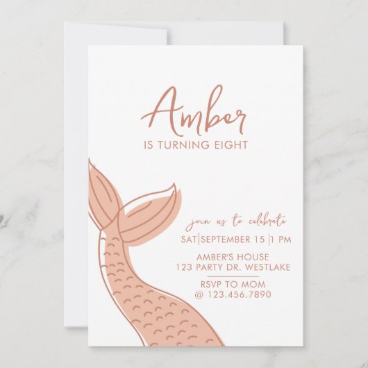 Zeemeermin Uitnodiging, Minimalistisch, Onder het Kaart (Voorkant)