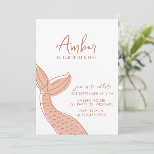 Zeemeermin Uitnodiging, Minimalistisch, Onder het  Kaart (Staand voorkant)