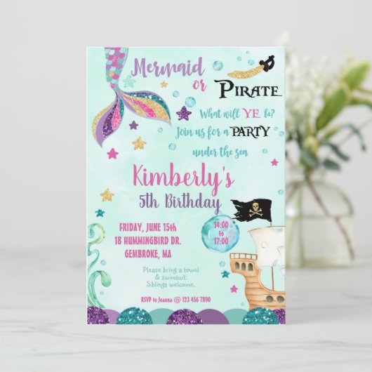 Zeemeermin uitnodiging, onder de zee feest uitnodi kaart (Staand voorkant)