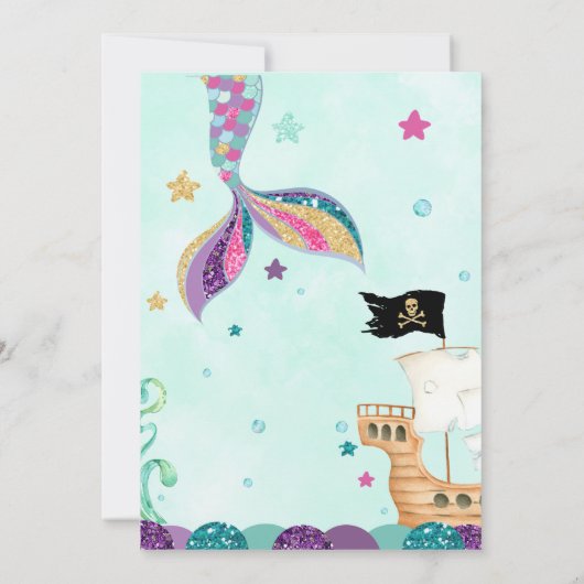 Zeemeermin uitnodiging, onder de zee feest uitnodi kaart (Achterkant)