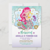 Zeemeermin Uitnodiging Verjaardagsfeest Hot Pink G (Voorkant)