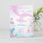 Zeemeermin uitnodiging voor 6e verjaardag van kind (Staand voorkant)