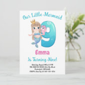 Zeemeermin uitnodiging voor 9de verjaardagsfeestje (Staand voorkant)