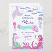 Zeemeermin uitnodiging, Zeemeermin verjaardagsuitn Kaart (Voorkant / Achterkant)