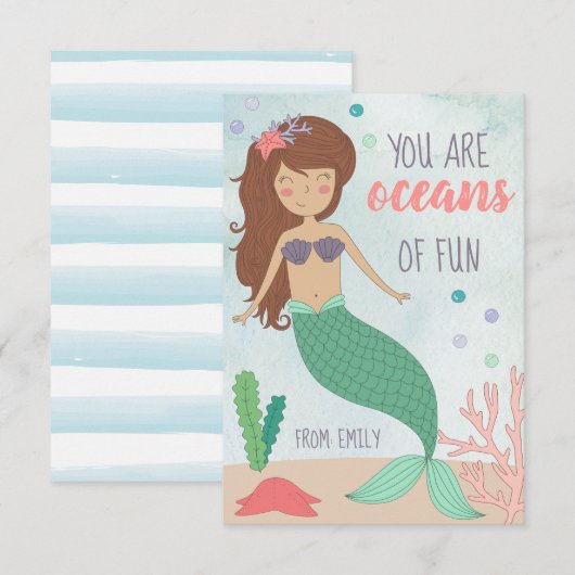 Zeemeermin Valentijnsdag Kaart voor kinderen (Voorkant / Achterkant)