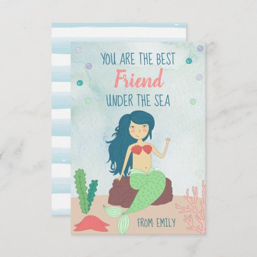 Zeemeermin Valentijnsdag Kaart voor kinderen onder (Voorkant / Achterkant)