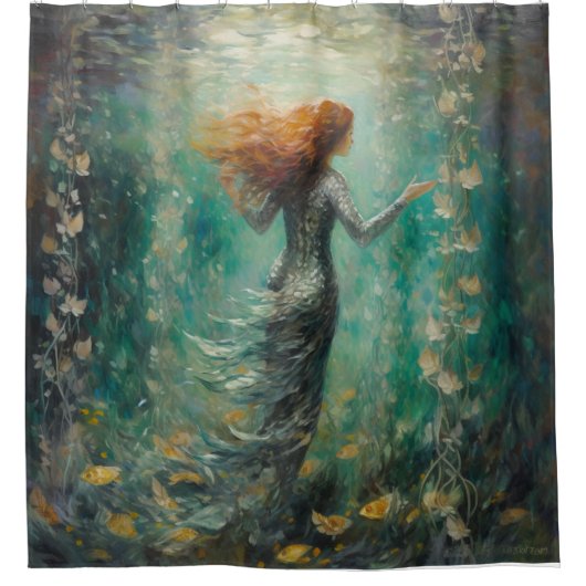 Zeemeermin Van Gogh Stijl Douchegordijn (Voorkant)