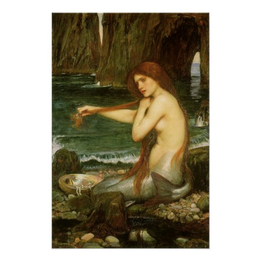 Zeemeermin van John William Waterhouse Poster (Voorkant)