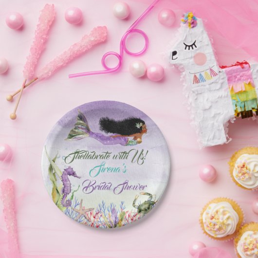 Zeemeermin van Kleur Zeepaardkrab Paarse Goud Groe Papieren Bordje (Feest)