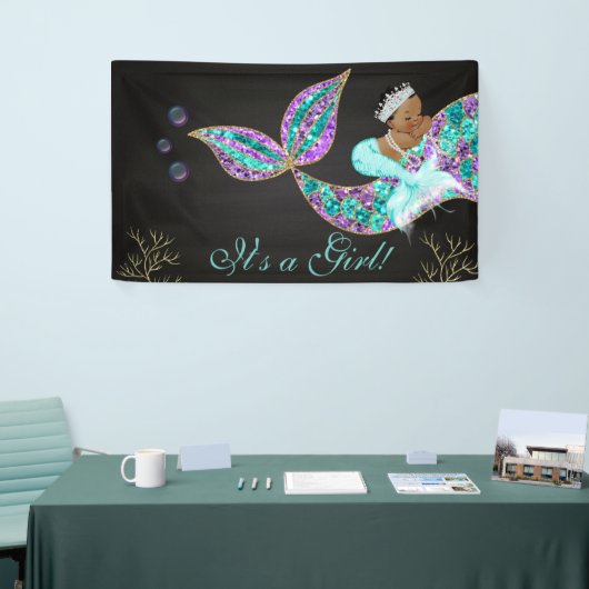 Zeemeermin Verjaardag achtergrond Banner Afro-Amer (Beurs)