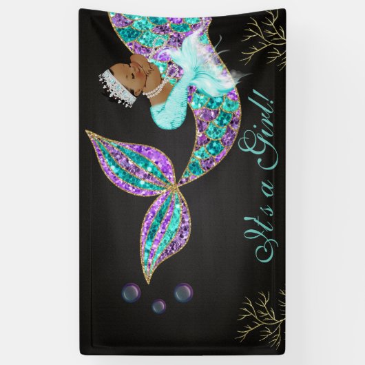 Zeemeermin Verjaardag achtergrond Banner Afro-Amer (Verticaal)