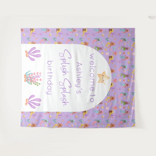 Zeemeermin Verjaardag Achtergrond Tapestry Wandkleed (Voorkant (horizontaal))