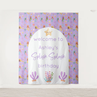 Zeemeermin Verjaardag Achtergrond Tapestry Wandkleed