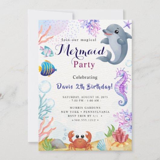 Zeemeermin Verjaardag Bash Kaart (Voorkant)