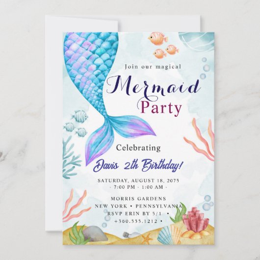 Zeemeermin Verjaardag Bash Kaart (Voorkant)