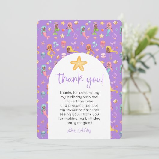 Zeemeermin Verjaardag Foto Bedankt Kaart (Staand voorkant)