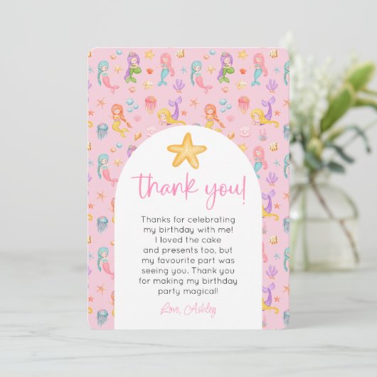 Zeemeermin Verjaardag Foto Bedankt Kaart (Staand voorkant)