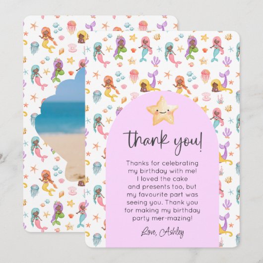 Zeemeermin Verjaardag Foto Bedankt Kaart (Voorkant / Achterkant)