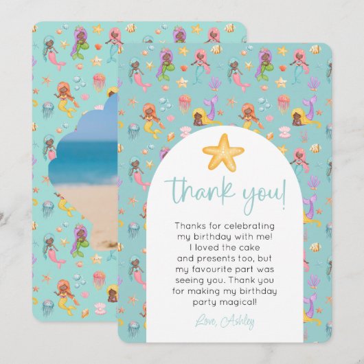 Zeemeermin Verjaardag Foto Bedankt Kaart (Voorkant / Achterkant)