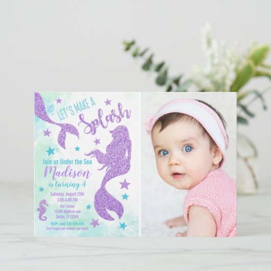 Zeemeermin Verjaardag Fotouitnodiging / Onder het Kaart (Staand voorkant)