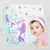 Zeemeermin Verjaardag Fotouitnodiging / Onder het  Kaart (Voorkant / Achterkant)