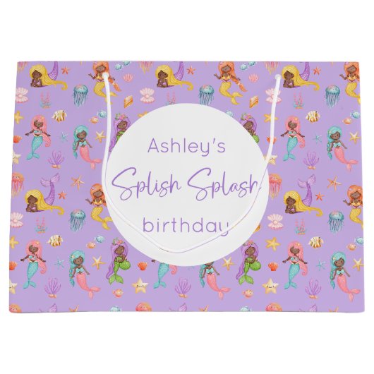 Zeemeermin Verjaardag Grote Gift Bag Groot Cadeauzakje (Voorkant)