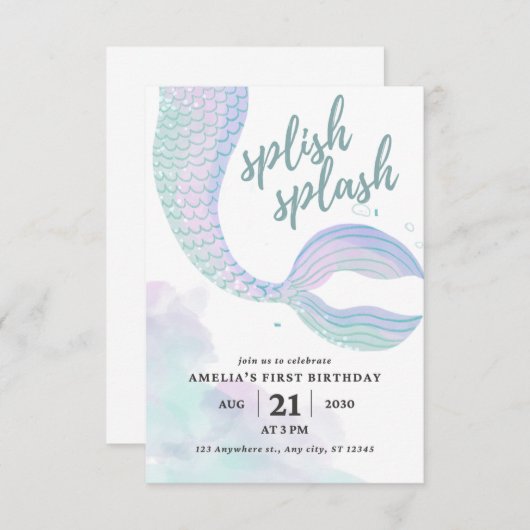 Zeemeermin Verjaardag Kaart (Voorkant / Achterkant)