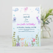 Zeemeermin Verjaardag Kinder Kleurrijke Ocean Anim Kaart (Staand voorkant)