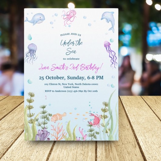 Zeemeermin Verjaardag Kinder Kleurrijke Ocean Anim Kaart