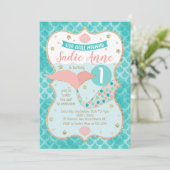 Zeemeermin Verjaardag Koraal en Blauwgroen Kaart (Staand voorkant)