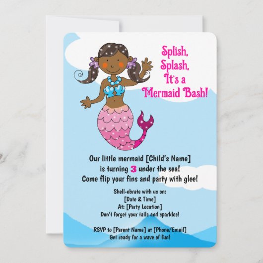 Zeemeermin Verjaardag Ontwerp Donker Haar Kaart (Voorkant)