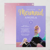 Zeemeermin Verjaardag Paarse Uitnodiging (Voorkant / Achterkant)