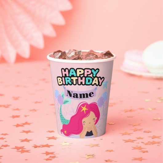 Zeemeermin Verjaardag Papier Bord Ontwerp – Onderw Papieren Bekers (Insitu)