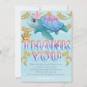 Zeemeermin verjaardag roze blauw goud bedankkaart (Voorkant)