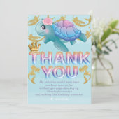 Zeemeermin verjaardag roze blauw goud bedankkaart (Staand voorkant)