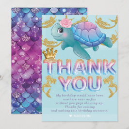Zeemeermin verjaardag roze blauw goud bedankkaart