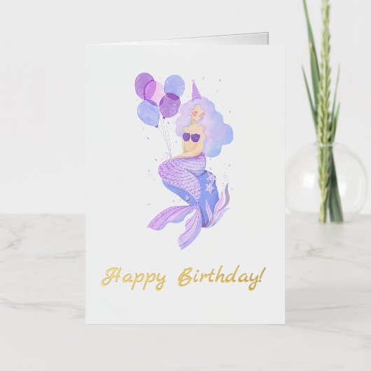 Zeemeermin Verjaardag roze Folie Wenskaart (Voorkant)
