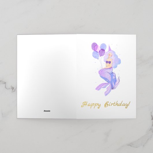 Zeemeermin Verjaardag roze Folie Wenskaart (Buiten Laag)