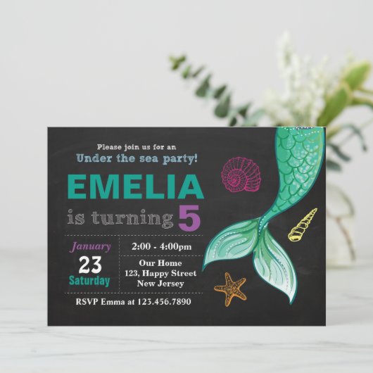 Zeemeermin Verjaardag uitnodiging (Staand voorkant)