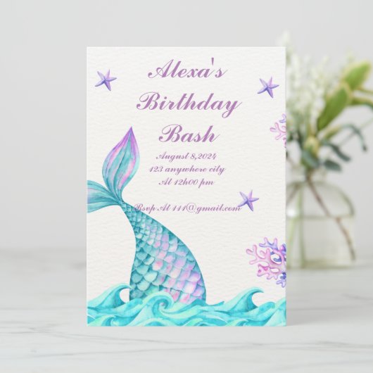 ZEEMEERMIN VERJAARDAG UITNODIGING (Staand voorkant)