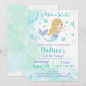 Zeemeermin Verjaardag Uitnodiging, Blonde Zeemeerm Kaart (Voorkant / Achterkant)