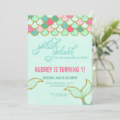 Zeemeermin Verjaardag Uitnodiging - Gold Glitter (Staand voorkant)